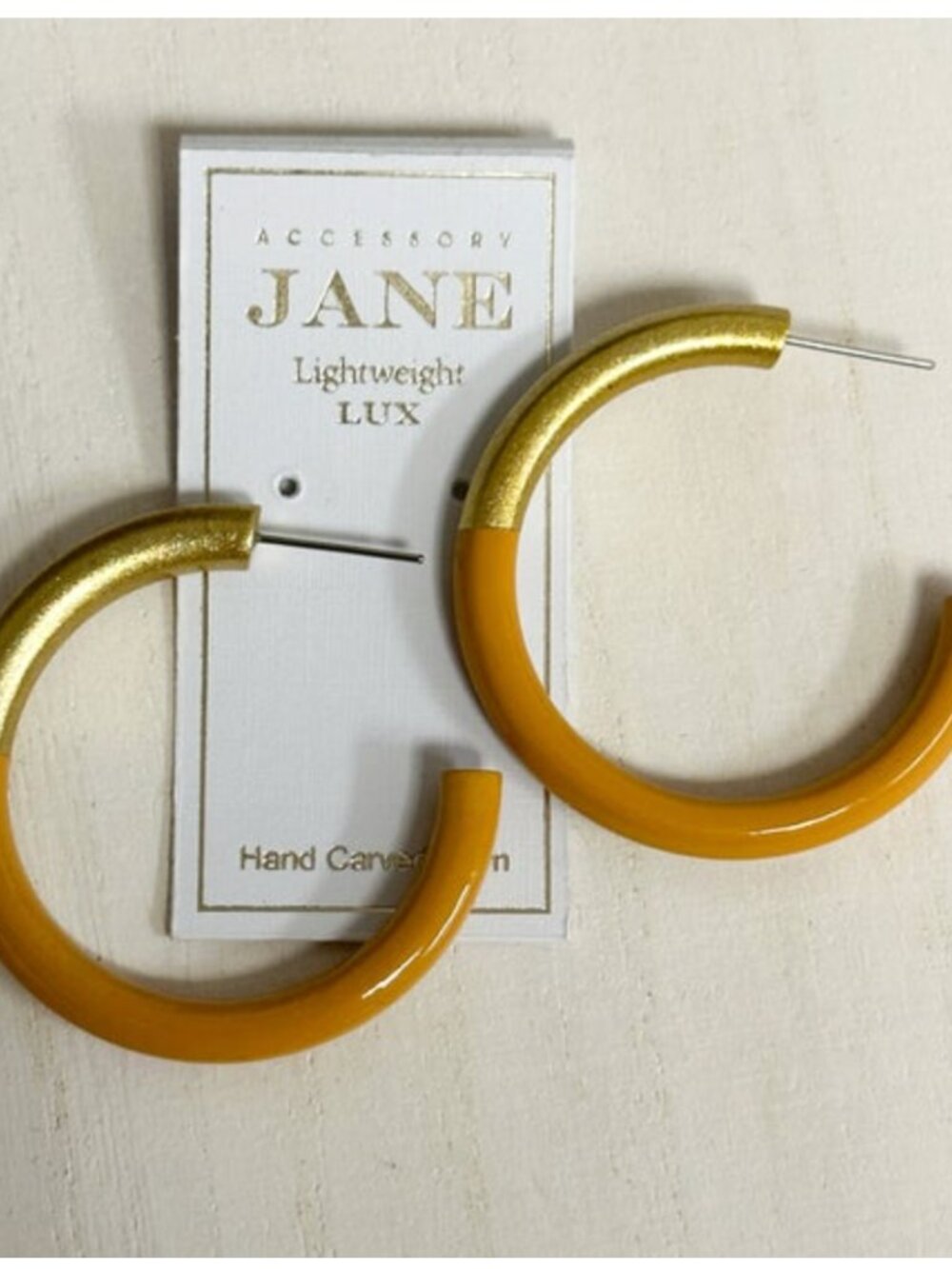 Accessory Jane Hand Carved Horn Hoops, Gold